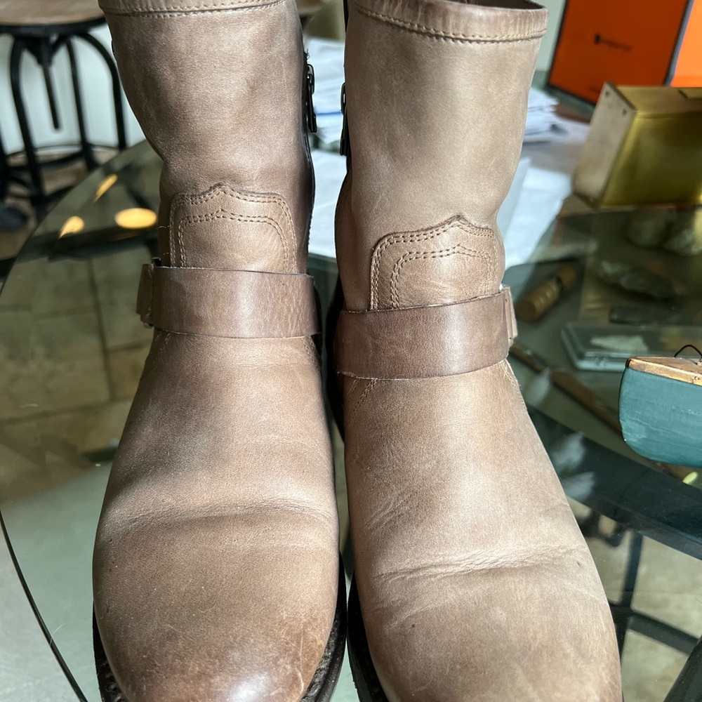 OLUKAI tan smoke brown genuine leather ankle moto boots beige taupe 8.5 - Picture 11 of 15